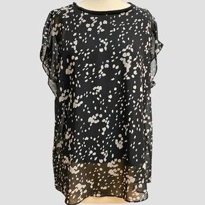 CAbi #3597 Cosmos Night Sky Blouse Top Sheer polka dots black M